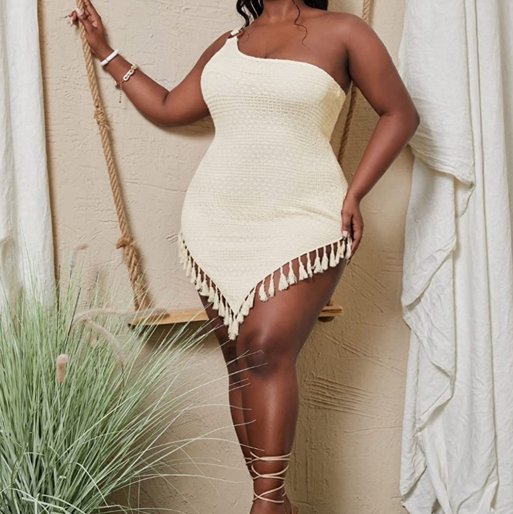 One shoulder ring fringe dress